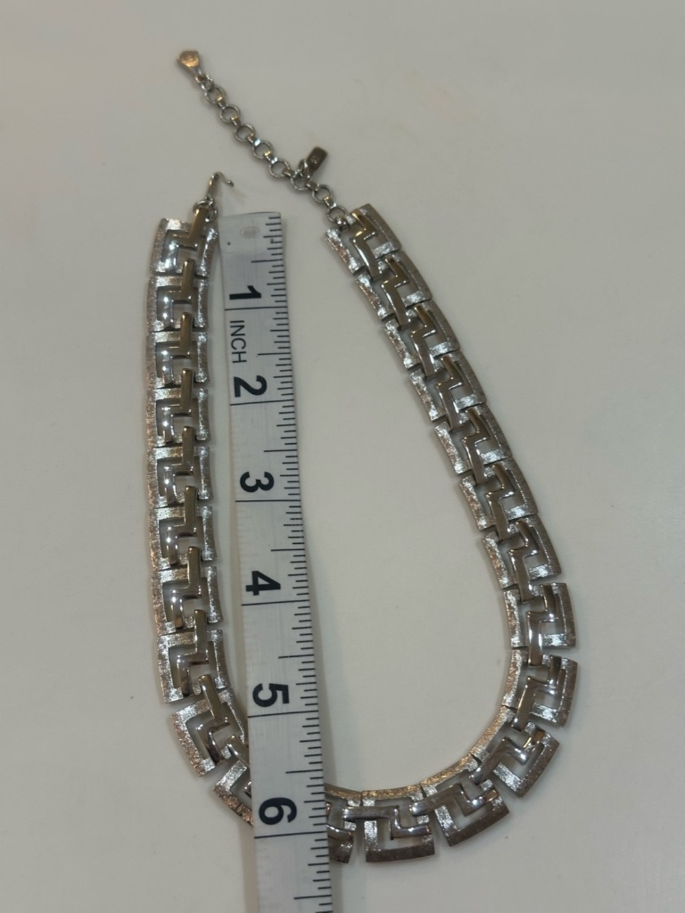 Vintage Monet Silver Tone Greek Key Link Choker Necklace | 12”-14” - Picture 10 of 13